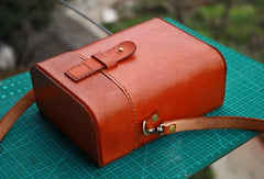 Handmade Brown Leather Mens Small Box Bag Shoulder Bag Messenger Bags for Men