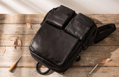 Cool Mens Leather Backpacks Black Travel Backpacks Laptop Backpack for men