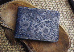 Handmade Leather Floral Mens License Wallets Cool Short Wallet Card Holder Small Card Slim Wallets for Men