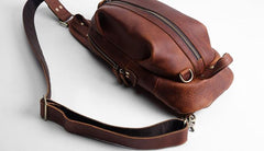 Genuine Leather Mens Cool Chest Bag Sling Bag Crossbody Bag Travel Bag Hiking Bag for men - imessengerbags