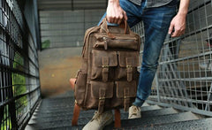Vintage Coffee Mens Leather Backpacks Travel Backpacks Laptop Backpack for men