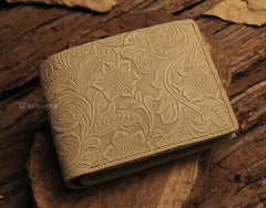 Handmade Leather Floral Mens Cool Slim Leather Wallet Men billfold Wallets Bifold for Men - imessengerbags