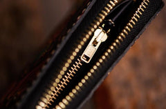 Handmade Leather Tooled Chinese Monster Mens Chain Biker Wallet Cool Leather Wallet Zipper Long Phone Wallets for Men