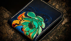 Handmade Leather Carp Tooled Mens billfold Wallet Cool Leather Wallet Slim Wallet for Men - imessengerbags
