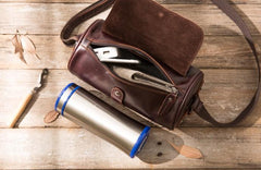 Cool Leather Mens Barrel Shoulder Bag Coffee Messenger Bags for Men - imessengerbags