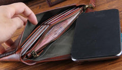 Genuine Leather Mens Cool Biker Chain Wallet Long Leather Wallet Slim Clutch Wristlet Wallet for Men - imessengerbags