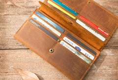 Vintage Slim long Wallet Leather Mens Tan Wallet Long Wallet for Men - imessengerbags