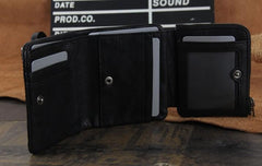 Genuine Leather Mens Cool billfold Punk Rock Leather Wallet Men Small Wallets Trifold for Men - imessengerbags