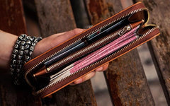 Handmade Leather Men Camouflage Cool Leather Wallet Long Phone Clutch Wallets for Men - imessengerbags