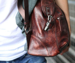 Coffee Leather Mens Backpack Travel Backpack Laptop Backpacks for men