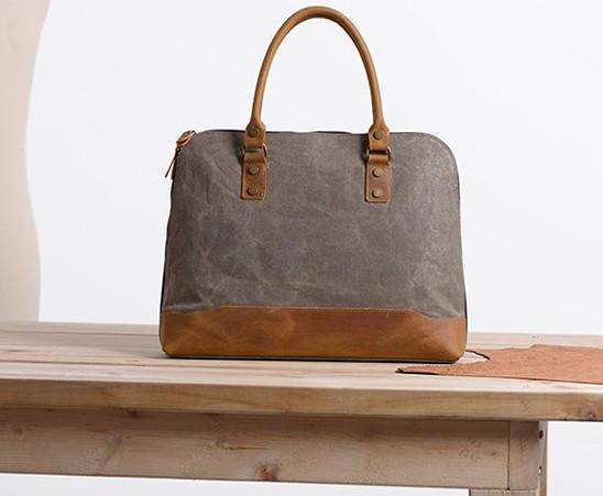 Mens Canvas Leather Briefcase Handbag Work Bag Business Bag for Men