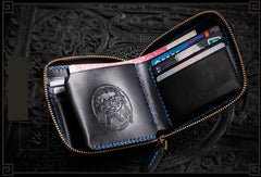Handmade Leather Chinese Lion Tooled Mens billfold Wallet Cool Chain Wallet Biker Wallet for Men - imessengerbags