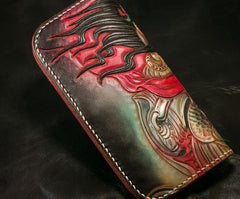 Handmade Leather Tooled Mahākāla Mens Chain Biker Wallet Cool Leather Wallet Long Clutch Wallets for Men - imessengerbags