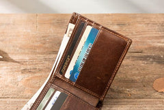 Cool Leather Mens Small Wallets Bifold Vintage billfold Wallets for Men - imessengerbags