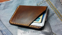 Mens Brown Leather Slim Front Pocket Wallets Leather Cards Wallet for Men - imessengerbags