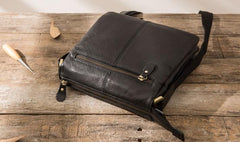 Cool Leather Black Mens Messenger Bags Vintage Shoulder Bags  for Men