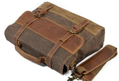 Mens Waxed Canvas Leather Side Bag Messenger Bag Canvas Courier Bag for Men