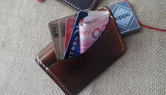 Vintage Leather Mens Slim Front Pocket Bifold Small Wallets Card Wallet for Men - imessengerbags