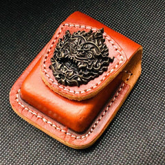 Black Handmade Leather Mens Monster Zippo Lighter Holders Lighter Case For Men - imessengerbags