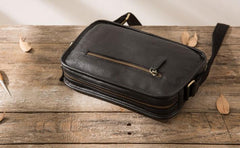 Cool Leather Black Mens Messenger Bag Vintage Shoulder Bag  for Men