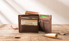 Vintage Leather Mens Small Wallets Bifold Slim billfold Wallet for Men - imessengerbags