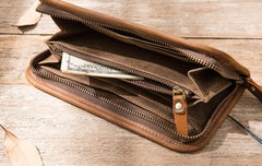 Cool Canvas Leather Mens Bifold Long Wallet Zipper Long Wallet for Men - imessengerbags