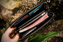 Handmade Leather Tooled White Jambhala Mens Chain Biker Wallet Cool Leather Wallet Zipper Long Phone Wallets for Men