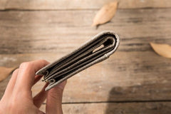 Gray Cool Leather Mens Small Wallet Bifold Vintage Slim billfold Wallet for Men - imessengerbags