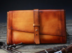 Handmade Leather Mens Brown Bifold Long Wallet Vintage Cool Clutch Wallet for Men