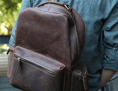 Vintage Coffee Mens Leather Backpack Travel Backpacks Laptop Backpack for men - imessengerbags