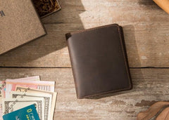 Coffee Cool Leather Mens Small Wallets Bifold Vintage Slim billfold Wallet for Men - imessengerbags