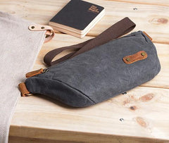Gray Cool Canvas Mens Sling Bag Chest Bag One Shoulder Packs for men