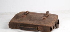 Vintage Coffee Leather Mens Briefcase Work Bag Laptop Bag Business Bag for Men