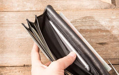 Cool Black Braided Leather Mens Long Wallet Long Wallet for Men - imessengerbags