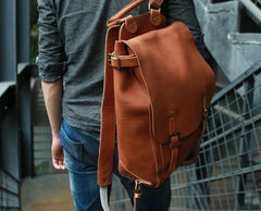 Dark Brown Leather Mens Backpack Travel Backpacks Laptop Backpack for men