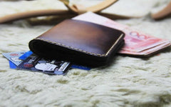 Vintage Leather Brown Mens Slim Small Wallet Leather Bifold Wallets for Men - imessengerbags