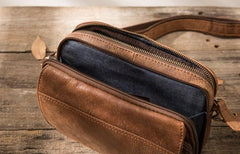 Cool Small Mens Leather Camel Bag Messenger Bags Shoulder Bags  for Men