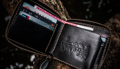 Handmade Leather Chinese Black&White Tooled Mens billfold Wallet Cool Leather Wallet Slim Wallet for Men - imessengerbags