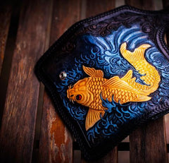 Handmade Leather Carp Mens Chain Biker Wallet Cool Leather Wallet With Chain Wallets for Men - imessengerbags