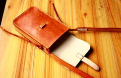 Handmade Vintage Leather Mens Small Messenger Bag Brown Cell Phone Shoulder Bag for Men