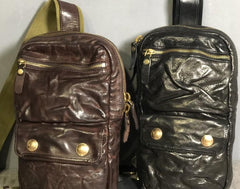 Genuine Leather Mens Cool Chest Bag Sling Bag Crossbody Bag Travel Bag Hiking Bag for men - imessengerbags