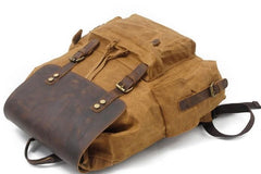 Khaki Waxed Canvas College Backpack 