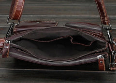 Cool Small Coffee Leather Mens Messenger Bag Shoulder Bag for Men