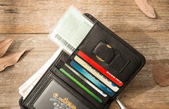 Black Cool Leather Mens Small Wallet Trifold Vintage billfold Wallet for Men - imessengerbags