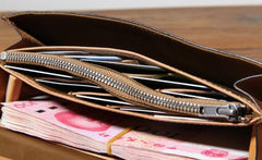 Handmade Genuine Leather Mens Cool Long Leather Wallet Phone Wallet Clutch Wallet for Men - imessengerbags