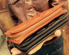 Genuine Leather Mens Cool Long Leather Wallet Zipper Clutch Wristlet Wallet for Men - imessengerbags