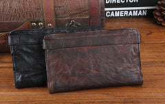 Handmade Leather Mens Cool Long Leather Wallet Bifold Clutch Wallet for Men - imessengerbags