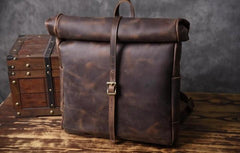 Handmade Leather Mens Cool Backpack Sling Bag Large Black Travel Bag Hiking Bag for men - imessengerbags