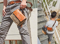 Canvas Leather Mens Belt Pouch Waist Bag Fanny Pack Small Side Bag for Men - imessengerbags