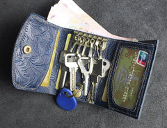 Handmade Leather Floral Mens Trifold Cool billfold Wallet Card Holder Small Card Slim Wallets for Men - imessengerbags